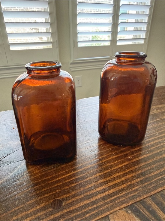 Other - Amber Glass Jar Vases — Set of Two Decorative Amber Snuff Jars